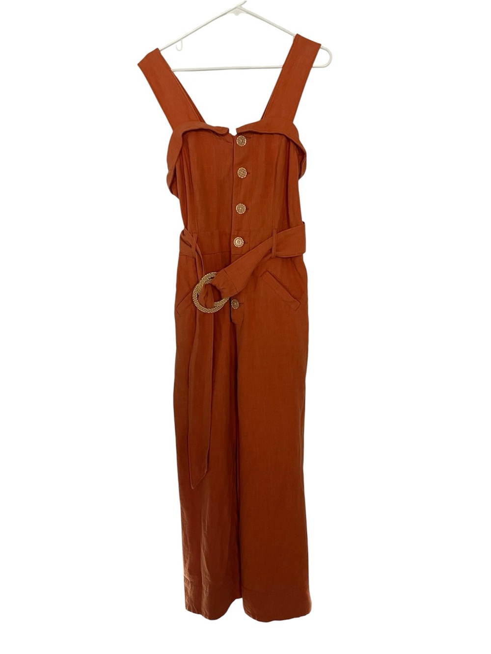 NWT Anthropologie Sz8 Orange Button-Front Wide-Leg Jumpsuit with Belt